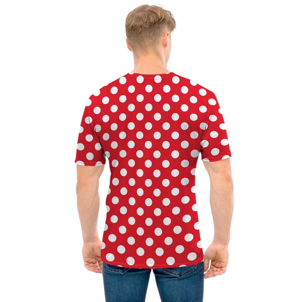 Red And White Polka Dot Pattern Print Men's T-Shirt