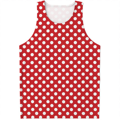 Red And White Polka Dot Pattern Print Men's Tank Top
