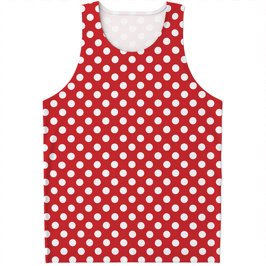 Red And White Polka Dot Pattern Print Men's Tank Top