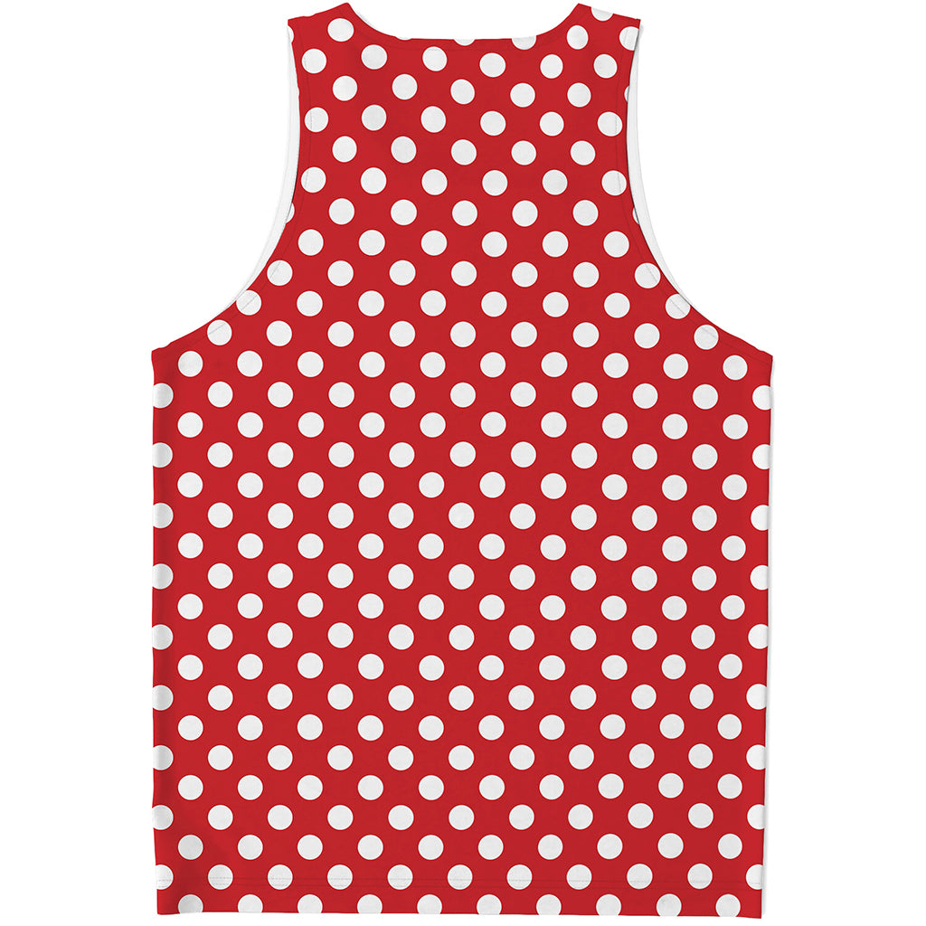 Red And White Polka Dot Pattern Print Men's Tank Top