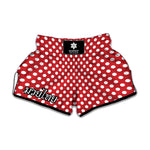 Red And White Polka Dot Pattern Print Muay Thai Boxing Shorts