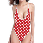 Red And White Polka Dot Pattern Print One Piece High Cut Swimsuit