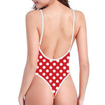 Red And White Polka Dot Pattern Print One Piece High Cut Swimsuit