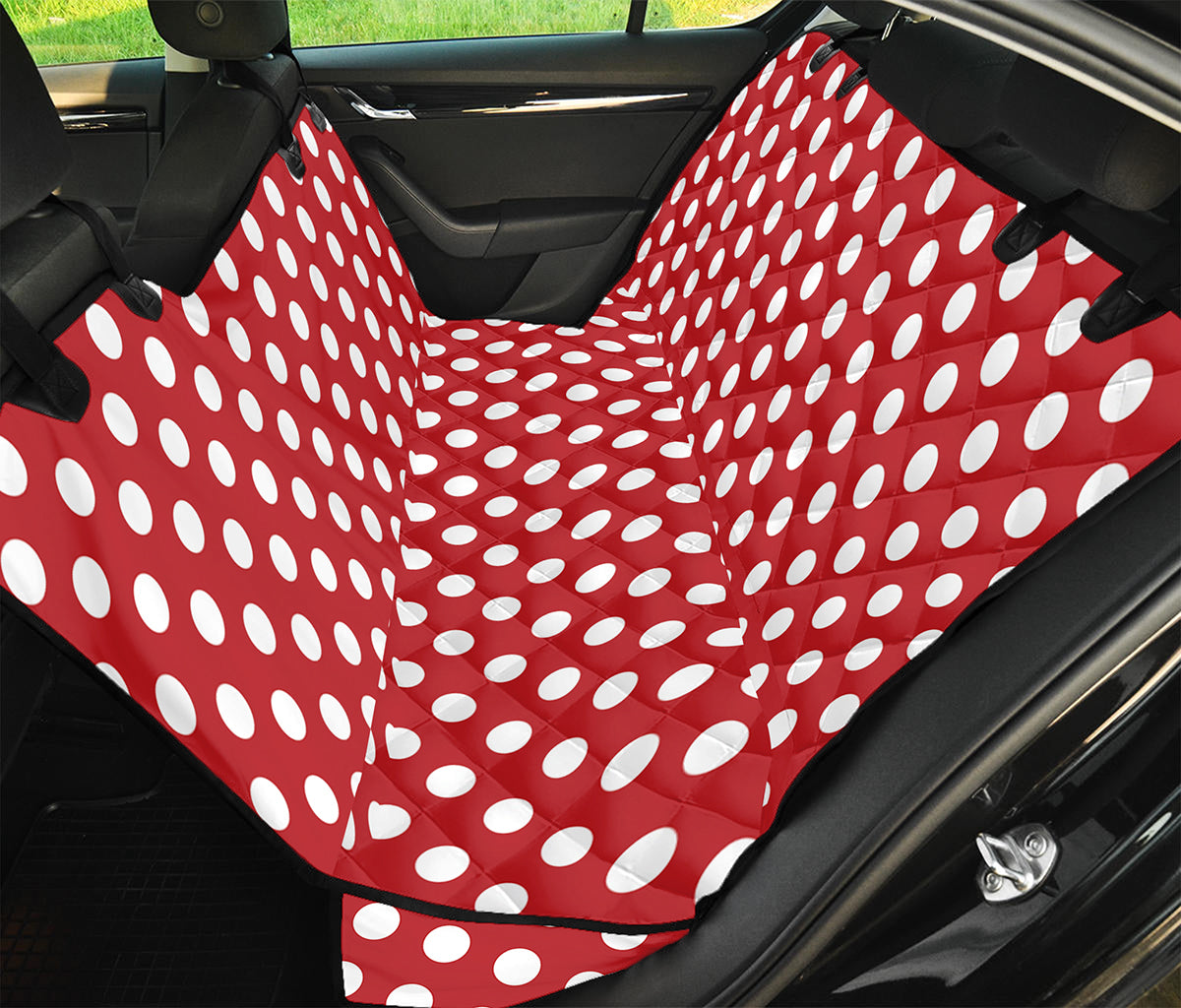 Red And White Polka Dot Pattern Print Pet Car Back Seat Cover