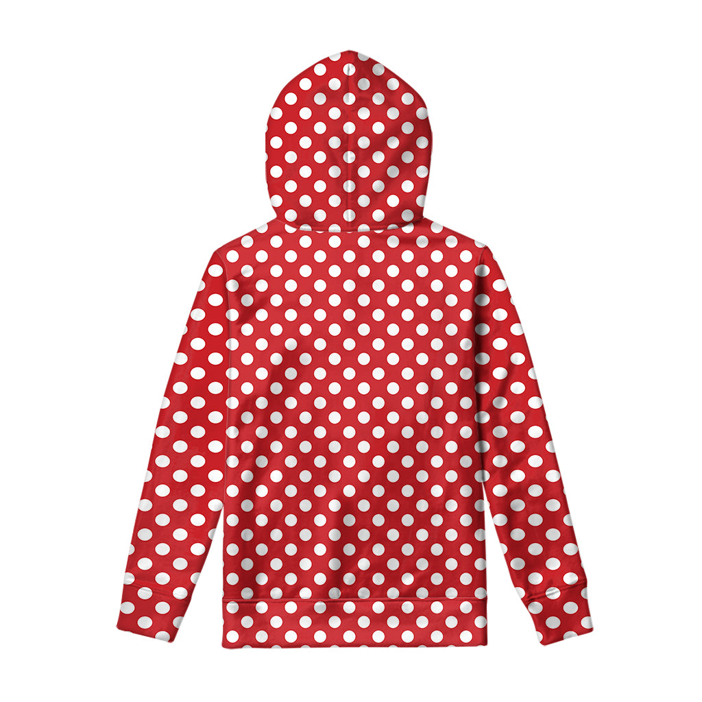 Red And White Polka Dot Pattern Print Pullover Hoodie