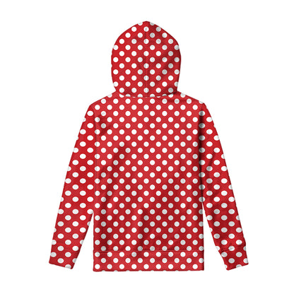 Red And White Polka Dot Pattern Print Pullover Hoodie