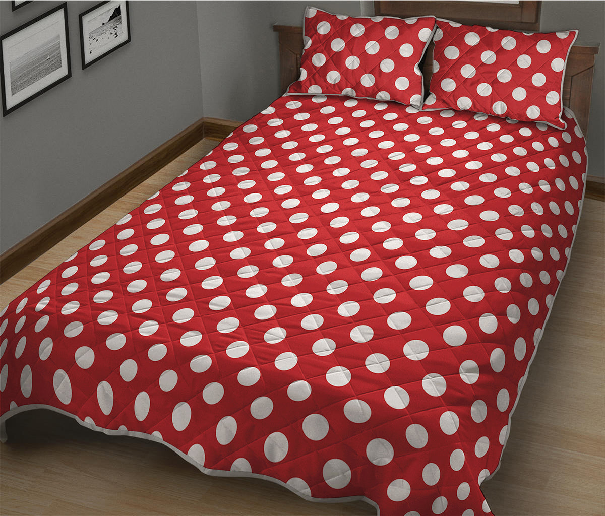 Red And White Polka Dot Pattern Print Quilt Bed Set