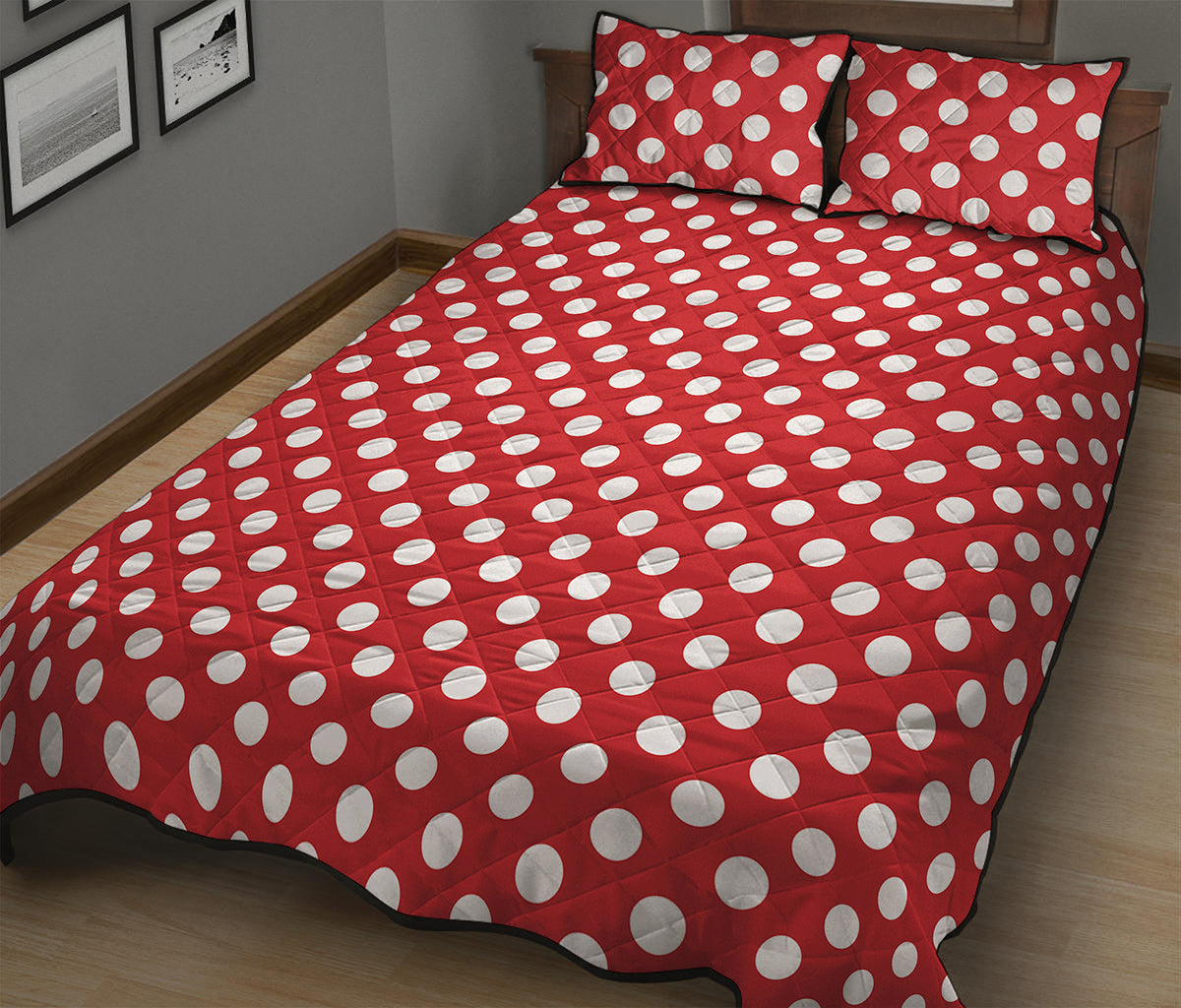Red And White Polka Dot Pattern Print Quilt Bed Set