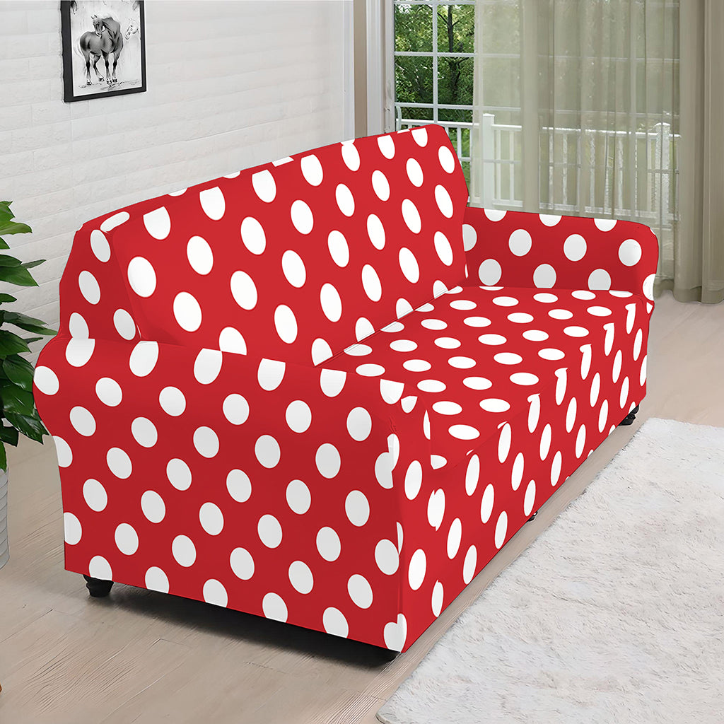 Red And White Polka Dot Pattern Print Sofa Cover