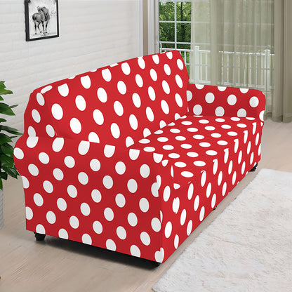 Red And White Polka Dot Pattern Print Sofa Cover