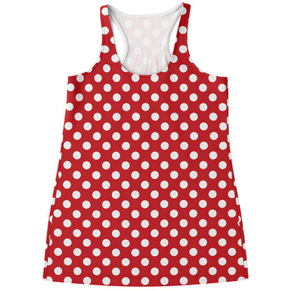 Red And White Polka Dot Pattern Print Women's Racerback Tank Top