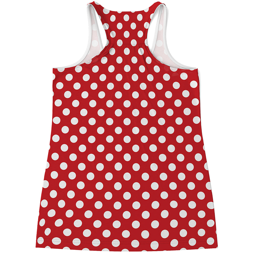 Red And White Polka Dot Pattern Print Women's Racerback Tank Top