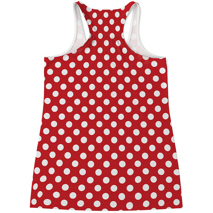Red And White Polka Dot Pattern Print Women's Racerback Tank Top