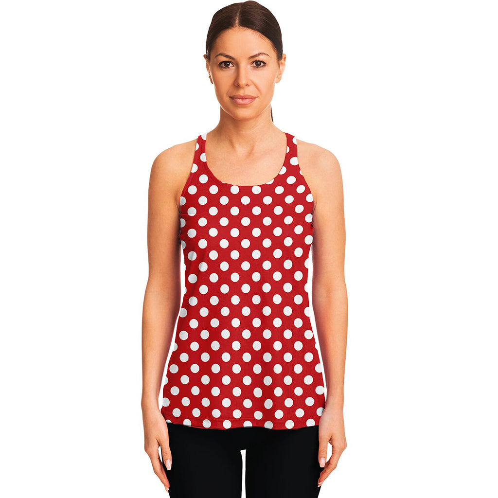 Red And White Polka Dot Pattern Print Women's Racerback Tank Top