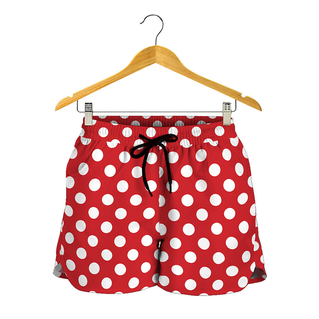 Red And White Polka Dot Pattern Print Women's Shorts