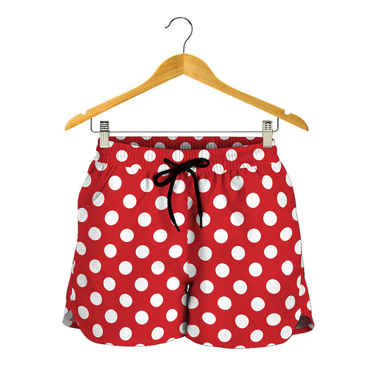 Red And White Polka Dot Pattern Print Women's Shorts