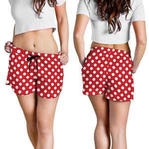 Red And White Polka Dot Pattern Print Women's Shorts