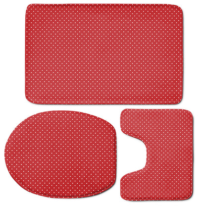 Red And White Polka Dot Print 3 Piece Bath Mat Set