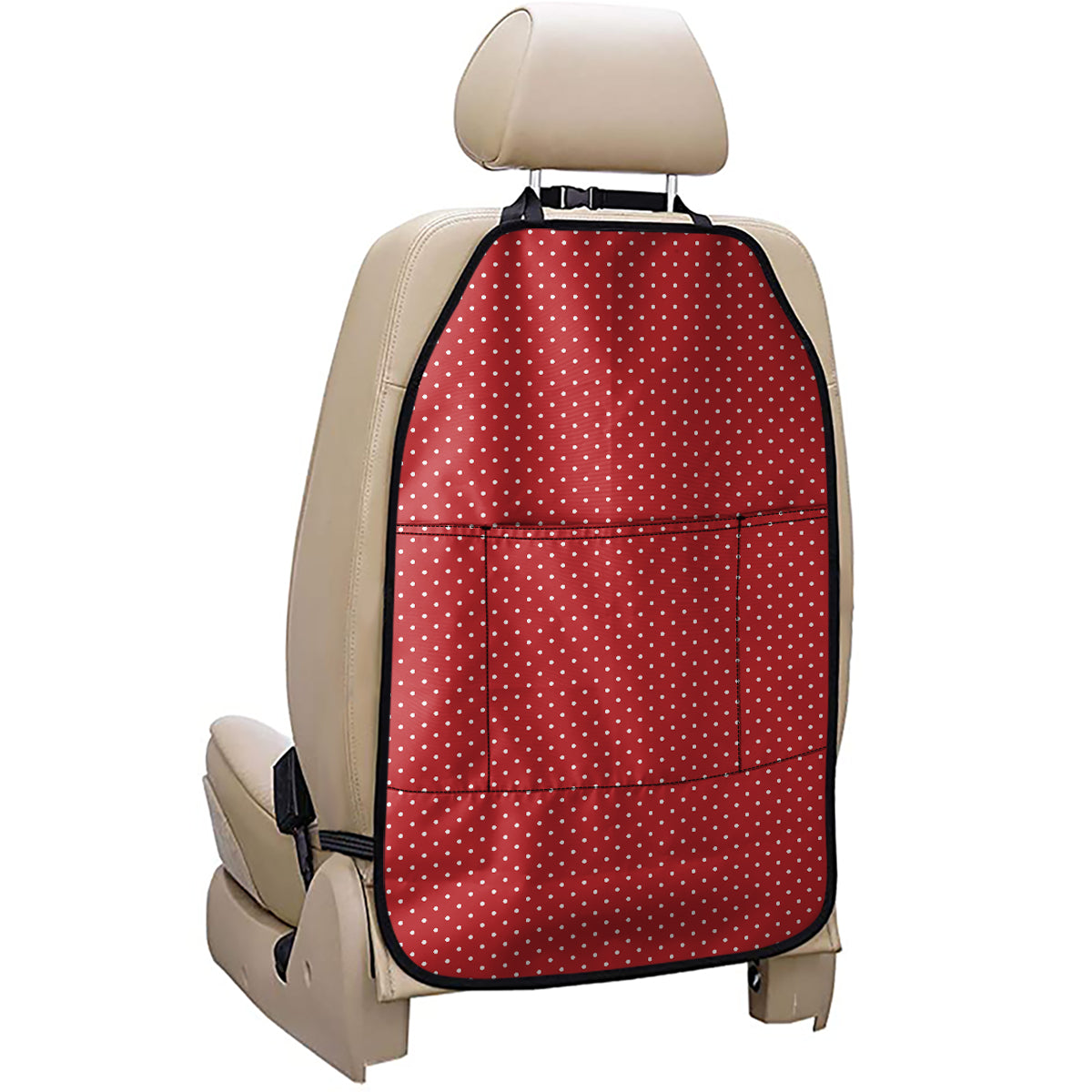 Red And White Polka Dot Print Car Seat Organizers