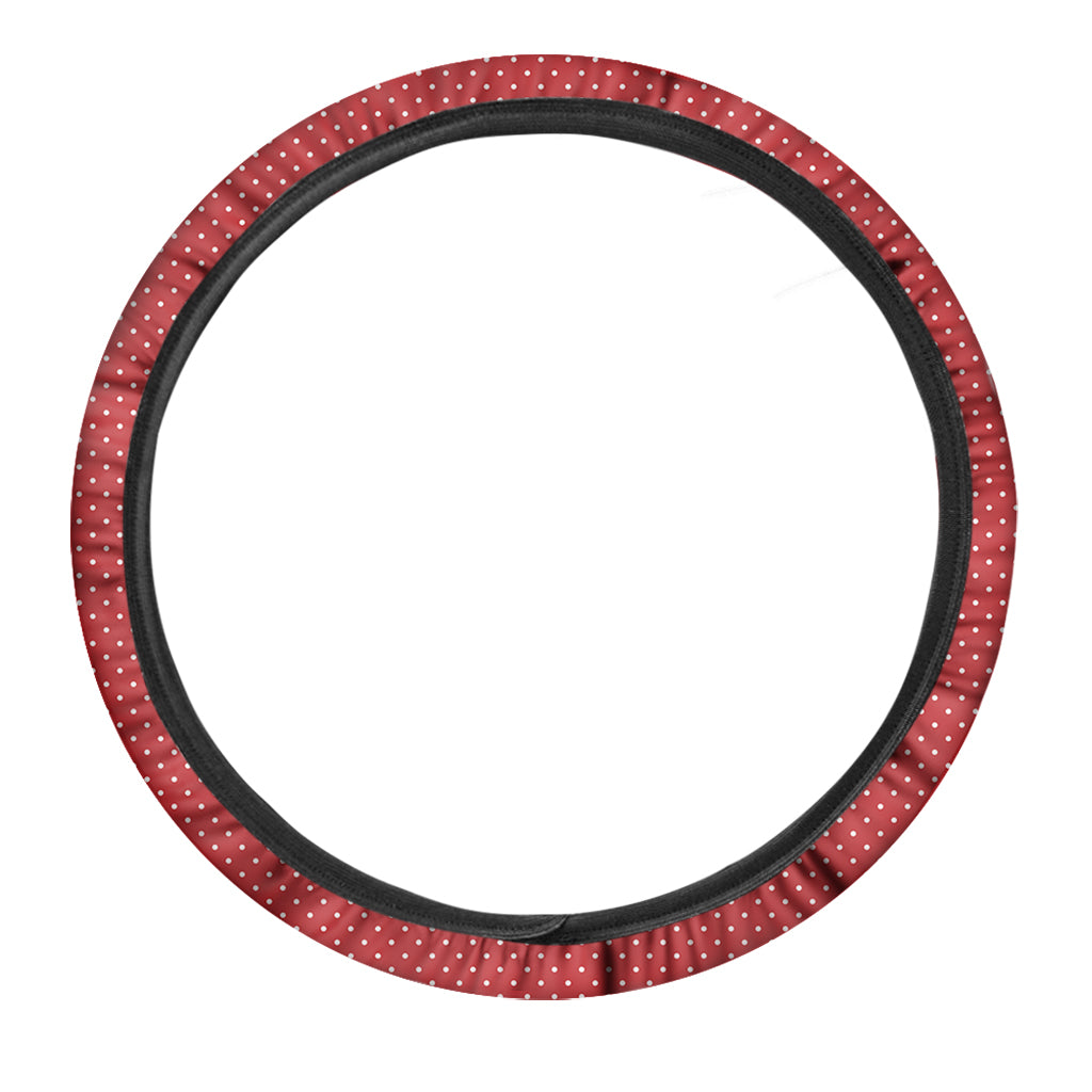 Red And White Polka Dot Print Car Steering Wheel Cover
