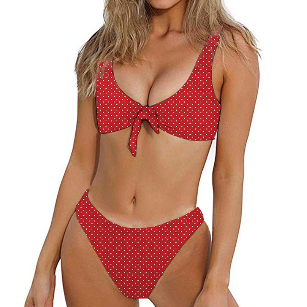 Red And White Polka Dot Print Front Bow Tie Bikini