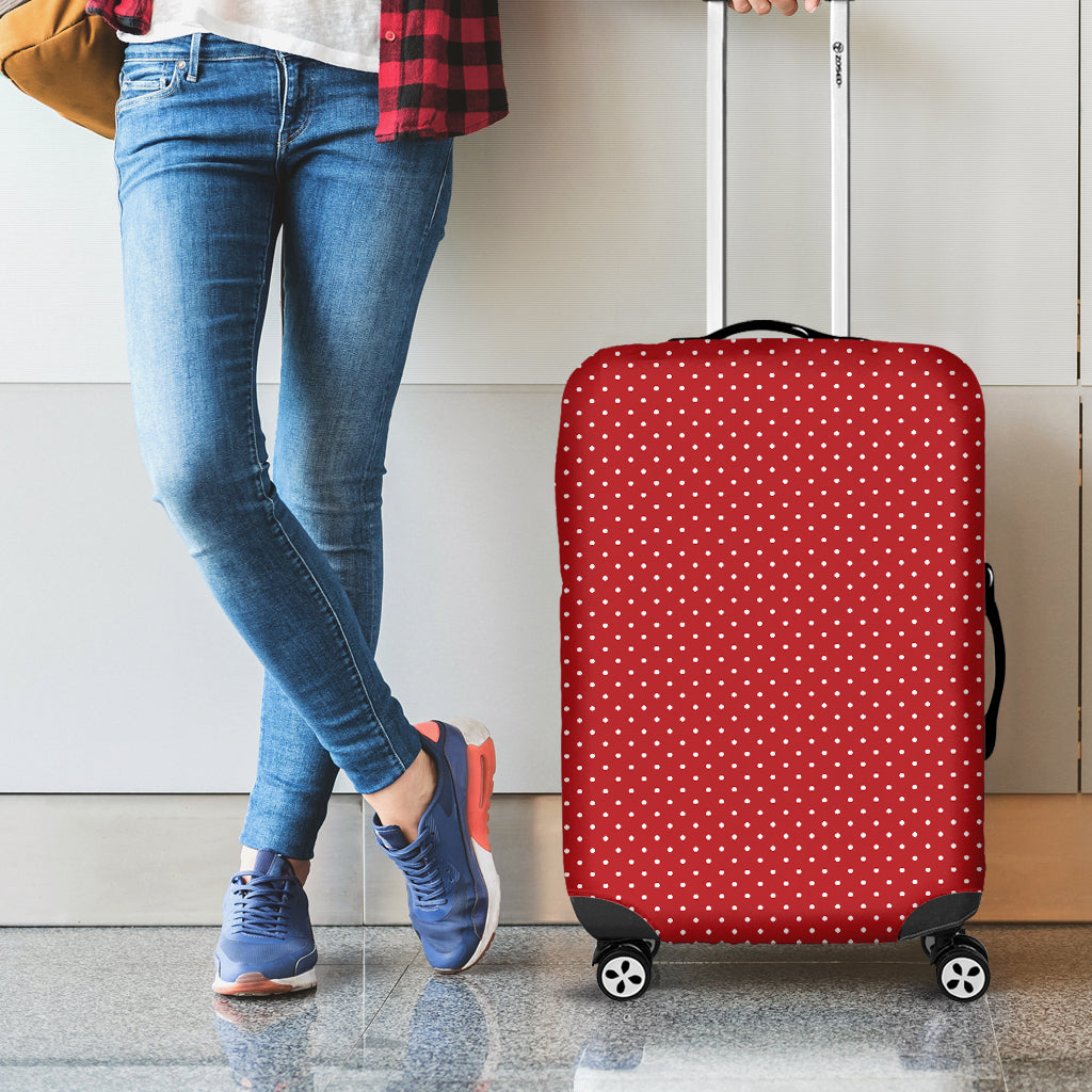 Red And White Polka Dot Print Luggage Cover