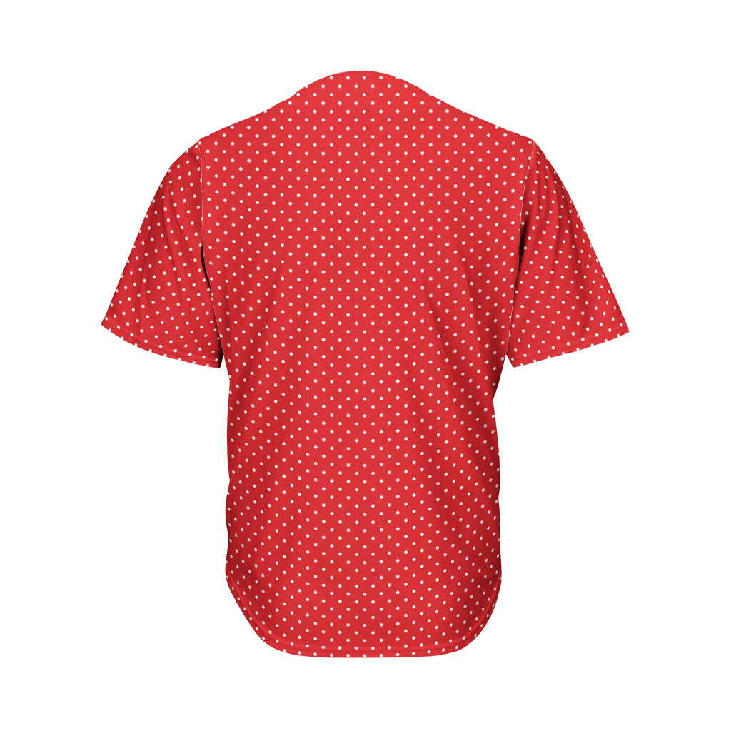 Red And White Polka Dot Print Men's Baseball Jersey