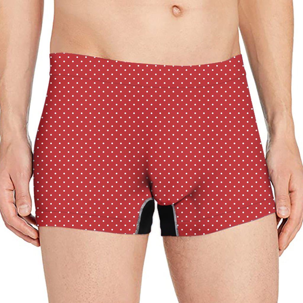 Red And White Polka Dot Print Men's Boxer Briefs