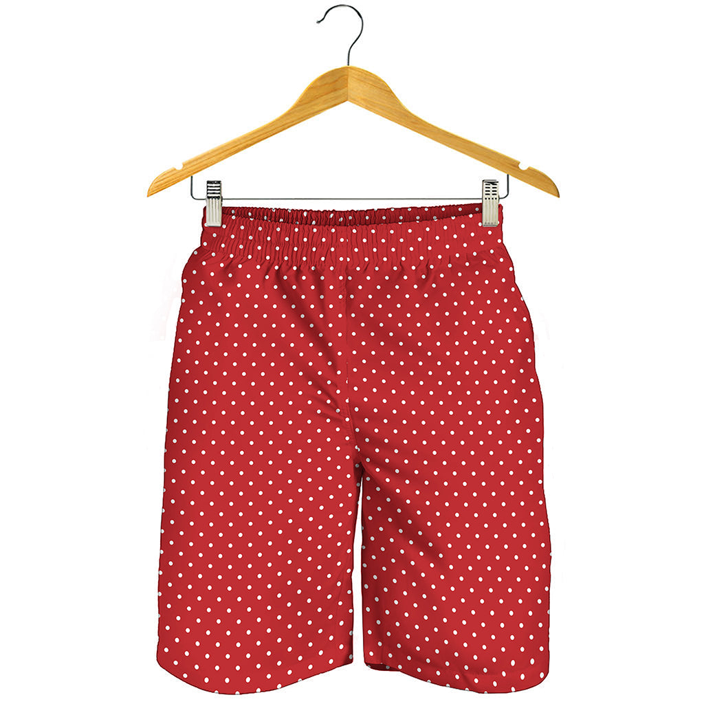 Red And White Polka Dot Print Men's Shorts