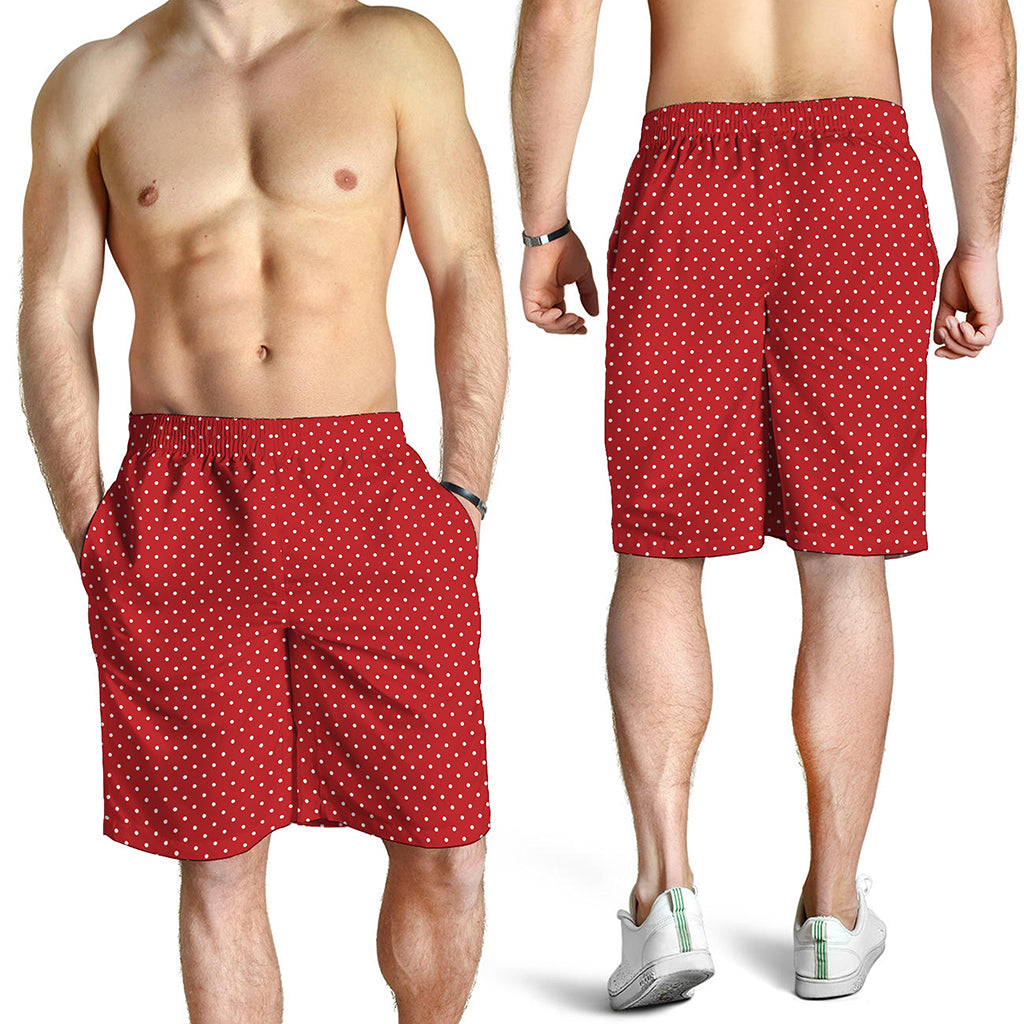 Red And White Polka Dot Print Men's Shorts