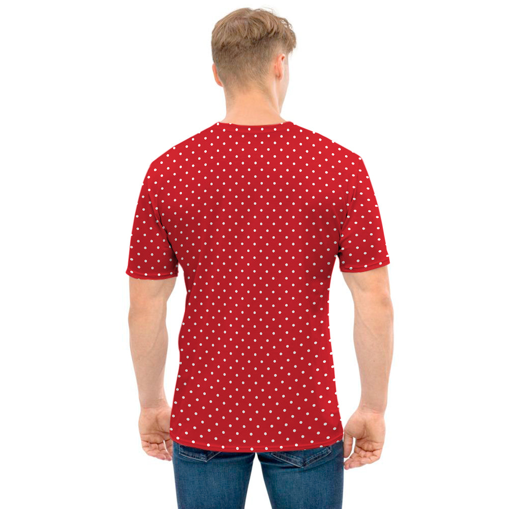 Red And White Polka Dot Print Men's T-Shirt