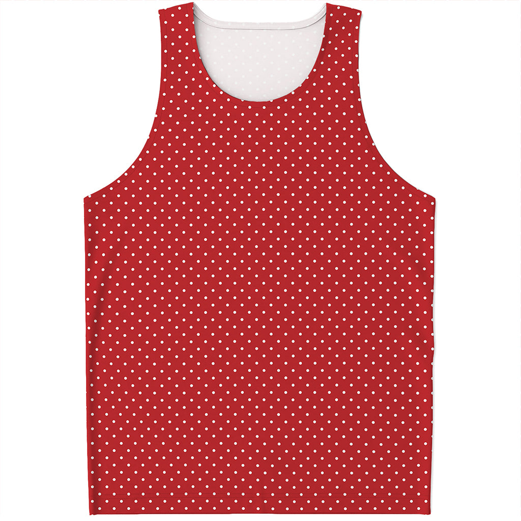Red And White Polka Dot Print Men's Tank Top