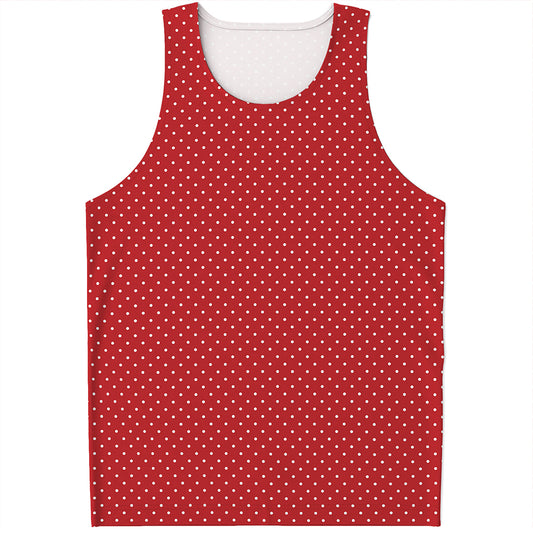 Red And White Polka Dot Print Men's Tank Top