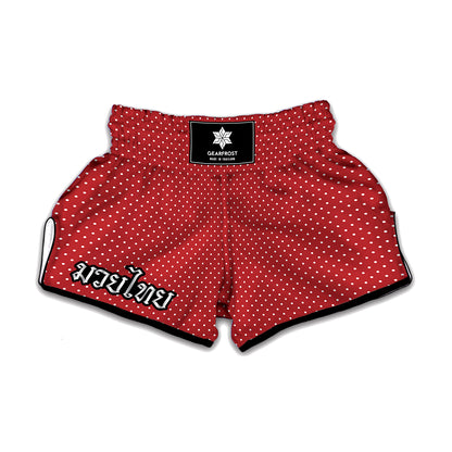 Red And White Polka Dot Print Muay Thai Boxing Shorts