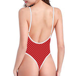 Red And White Polka Dot Print One Piece High Cut Swimsuit