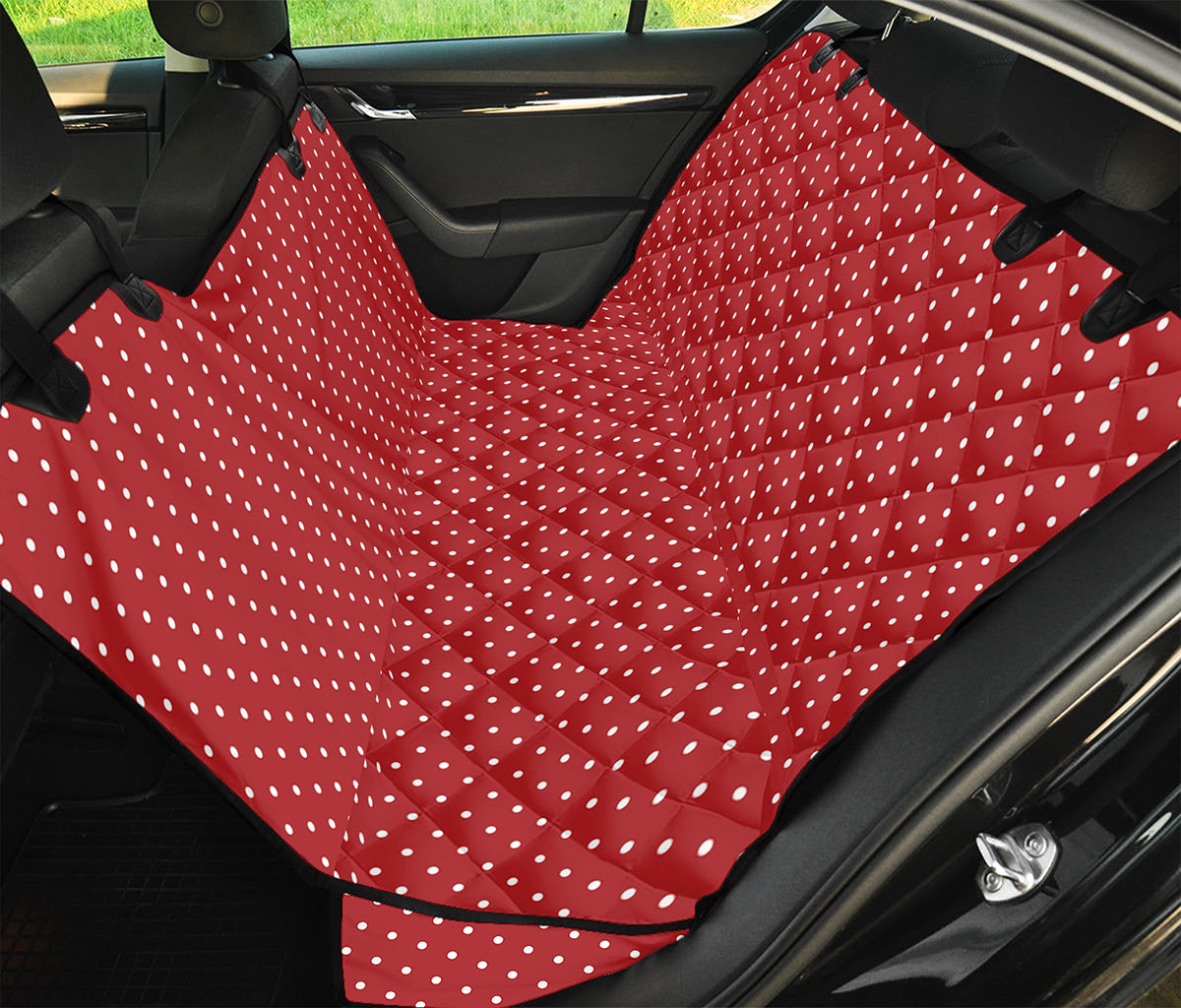Red And White Polka Dot Print Pet Car Back Seat Cover