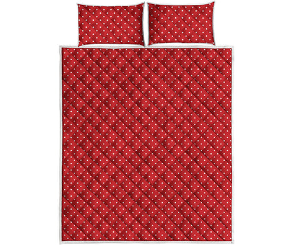 Red And White Polka Dot Print Quilt Bed Set