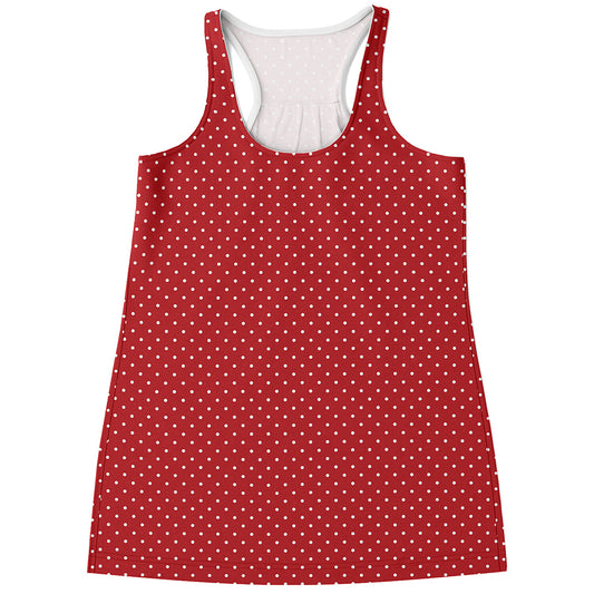 Red And White Polka Dot Print Women's Racerback Tank Top
