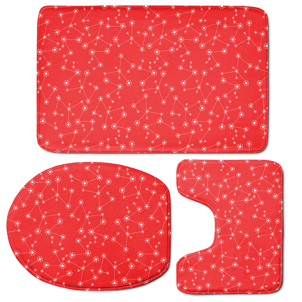 Red And White Snowflake Pattern Print 3 Piece Bath Mat Set
