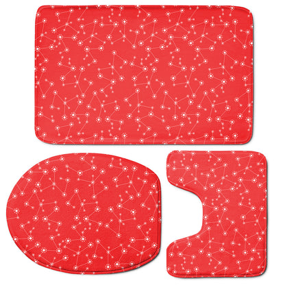 Red And White Snowflake Pattern Print 3 Piece Bath Mat Set