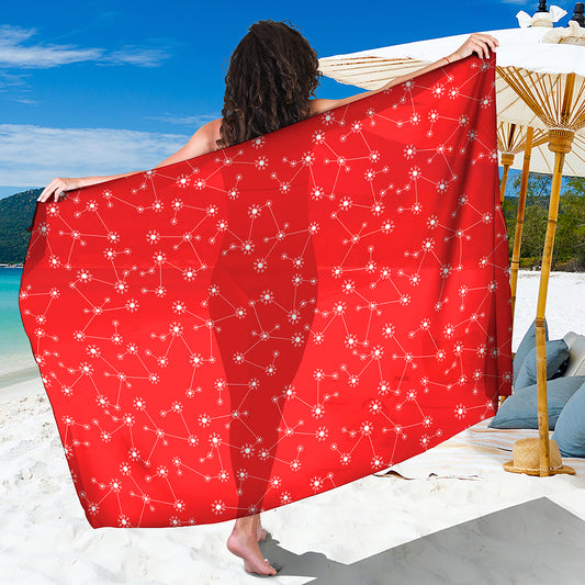 Red And White Snowflake Pattern Print Beach Sarong Wrap