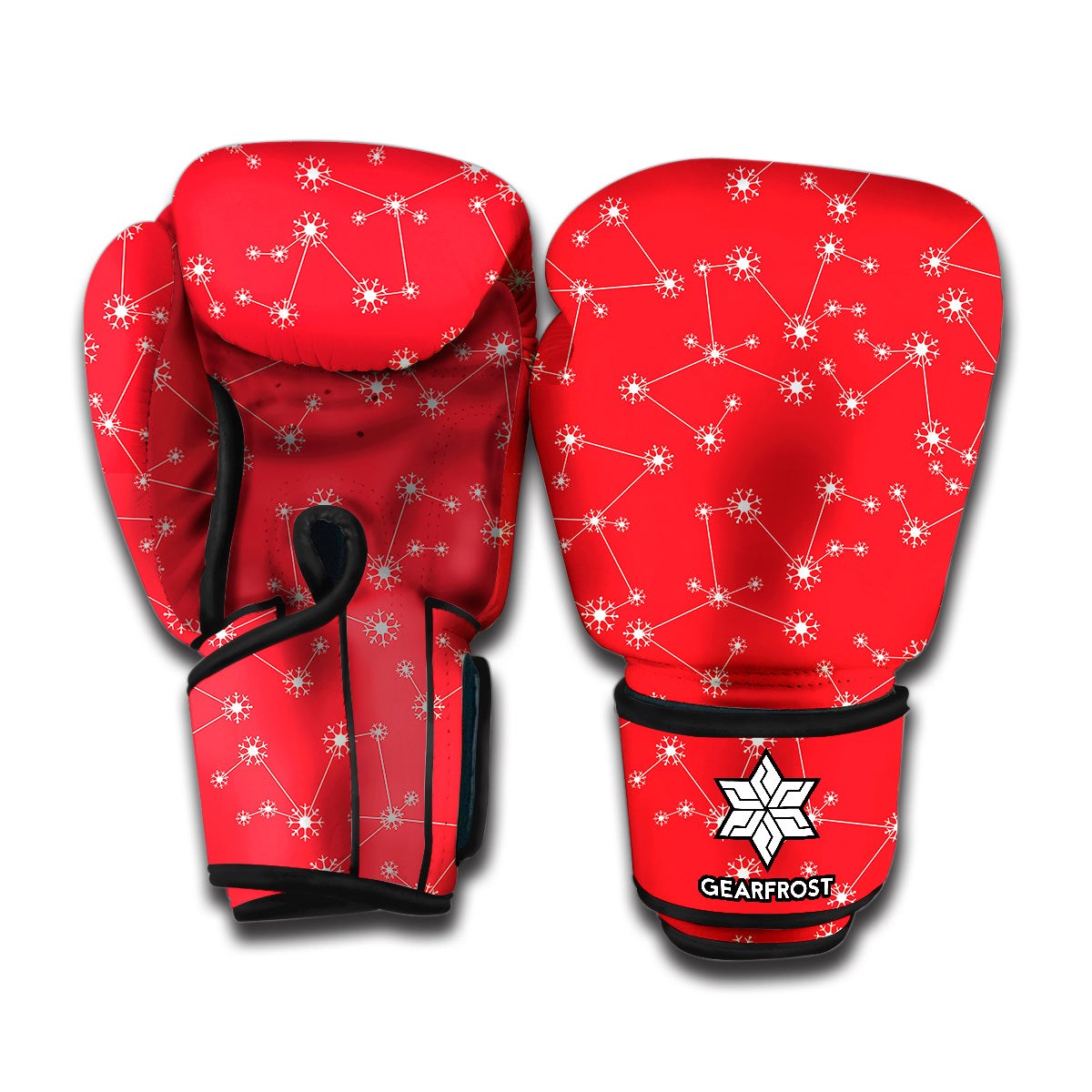 Red And White Snowflake Pattern Print Boxing Gloves