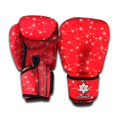 Red And White Snowflake Pattern Print Boxing Gloves