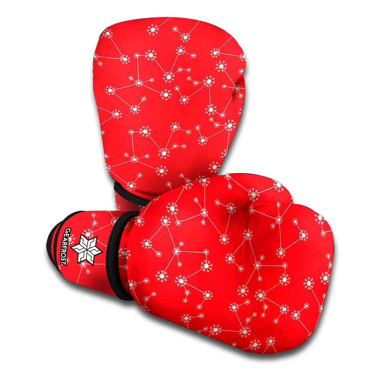 Red And White Snowflake Pattern Print Boxing Gloves