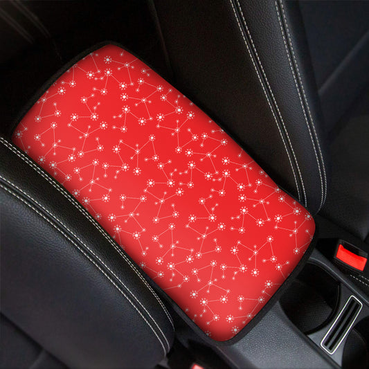 Red And White Snowflake Pattern Print Car Center Console Cover