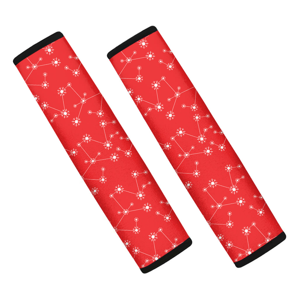 Red And White Snowflake Pattern Print Car Seat Belt Covers