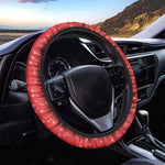 Red And White Snowflake Pattern Print Car Steering Wheel Cover