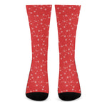 Red And White Snowflake Pattern Print Crew Socks
