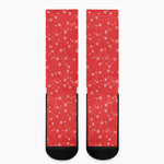 Red And White Snowflake Pattern Print Crew Socks