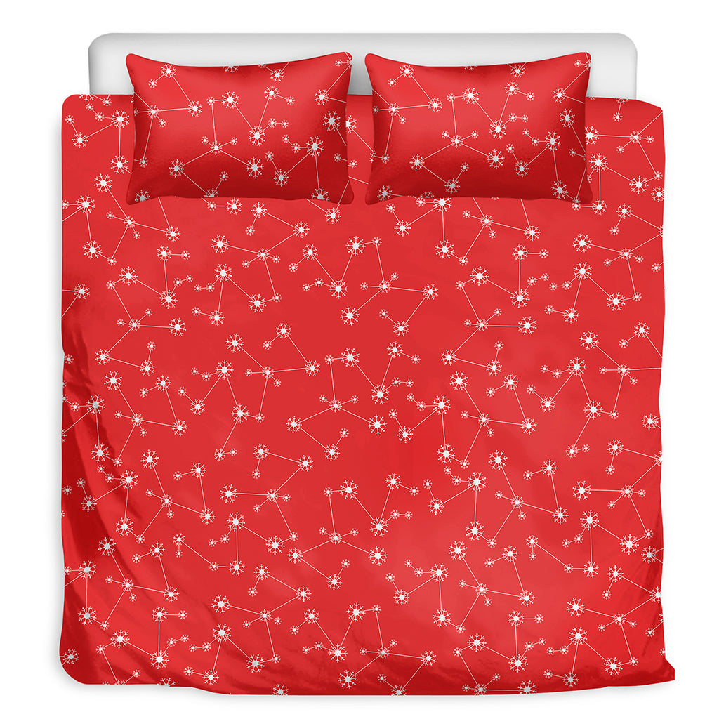 Red And White Snowflake Pattern Print Duvet Cover Bedding Set